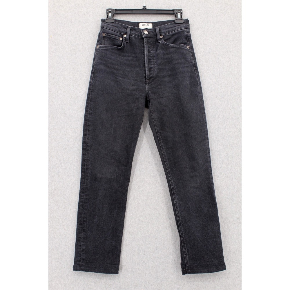 Agolde High Rise Jeans womens 25 Straight Crop‎ Black Button Fly